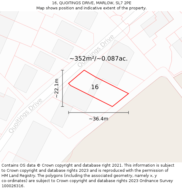 16, QUOITINGS DRIVE, MARLOW, SL7 2PE: Plot and title map