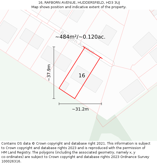 16, RAFBORN AVENUE, HUDDERSFIELD, HD3 3UJ: Plot and title map