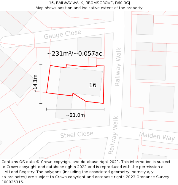 16, RAILWAY WALK, BROMSGROVE, B60 3GJ: Plot and title map