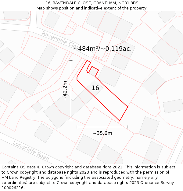 16, RAVENDALE CLOSE, GRANTHAM, NG31 8BS: Plot and title map