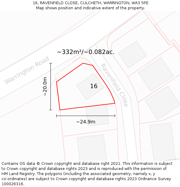 16, RAVENFIELD CLOSE, CULCHETH, WARRINGTON, WA3 5PE: Plot and title map