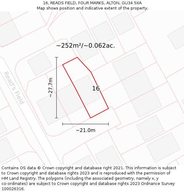 16, READS FIELD, FOUR MARKS, ALTON, GU34 5XA: Plot and title map