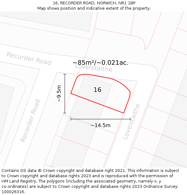 16, RECORDER ROAD, NORWICH, NR1 1BP: Plot and title map