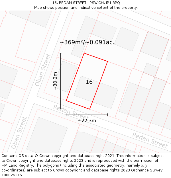 16, REDAN STREET, IPSWICH, IP1 3PQ: Plot and title map