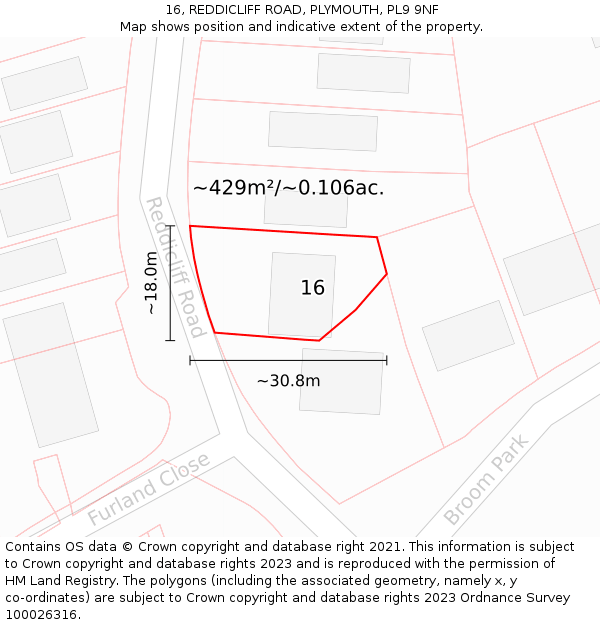 16, REDDICLIFF ROAD, PLYMOUTH, PL9 9NF: Plot and title map