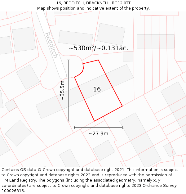 16, REDDITCH, BRACKNELL, RG12 0TT: Plot and title map