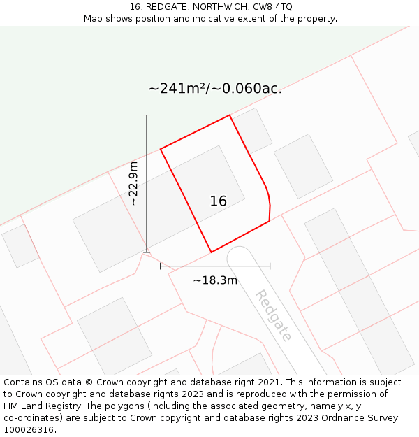 16, REDGATE, NORTHWICH, CW8 4TQ: Plot and title map