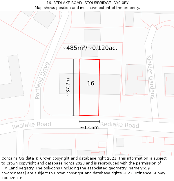 16, REDLAKE ROAD, STOURBRIDGE, DY9 0RY: Plot and title map
