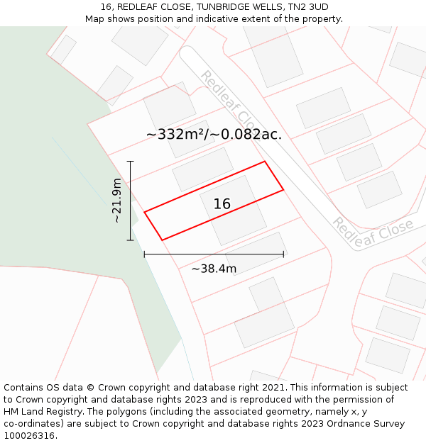 16, REDLEAF CLOSE, TUNBRIDGE WELLS, TN2 3UD: Plot and title map