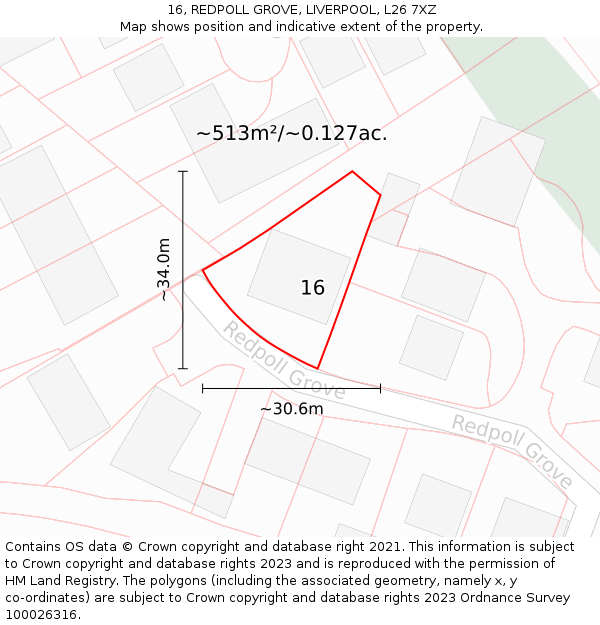 16, REDPOLL GROVE, LIVERPOOL, L26 7XZ: Plot and title map