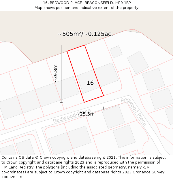 16, REDWOOD PLACE, BEACONSFIELD, HP9 1RP: Plot and title map