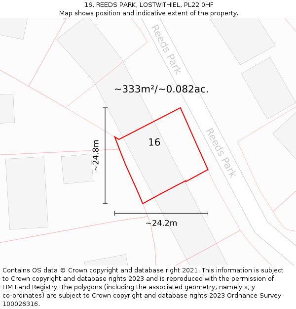 16, REEDS PARK, LOSTWITHIEL, PL22 0HF: Plot and title map