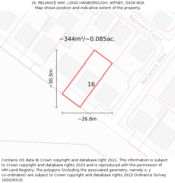 16, RELIANCE WAY, LONG HANBOROUGH, WITNEY, OX29 8GA: Plot and title map