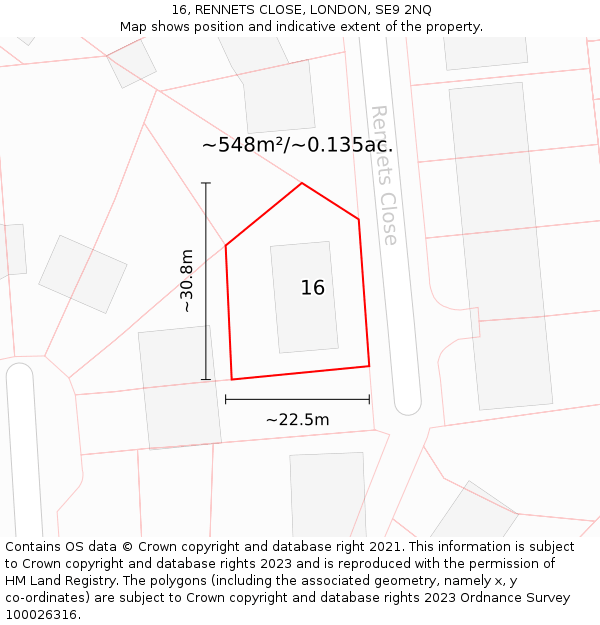 16, RENNETS CLOSE, LONDON, SE9 2NQ: Plot and title map