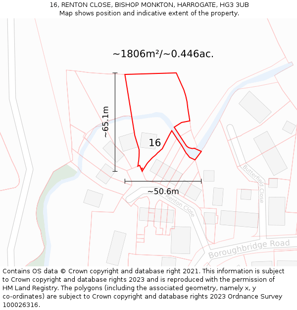 16, RENTON CLOSE, BISHOP MONKTON, HARROGATE, HG3 3UB: Plot and title map