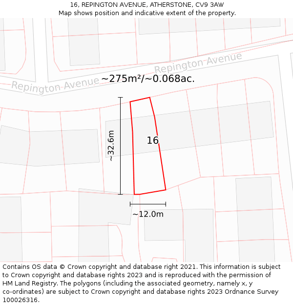 16, REPINGTON AVENUE, ATHERSTONE, CV9 3AW: Plot and title map