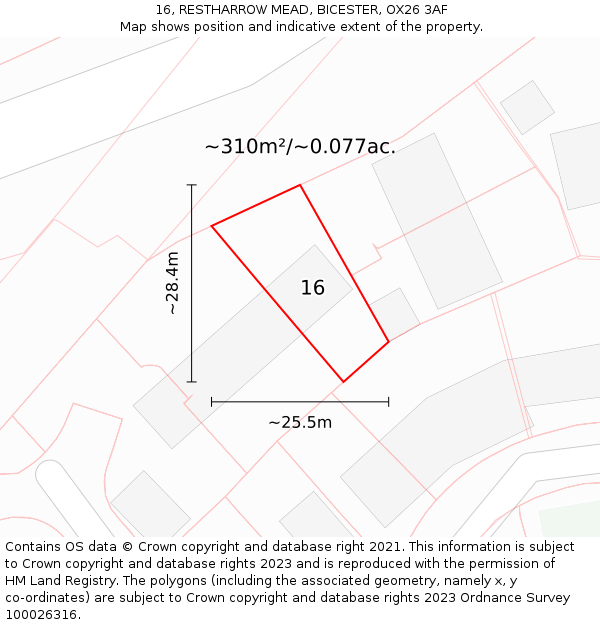 16, RESTHARROW MEAD, BICESTER, OX26 3AF: Plot and title map