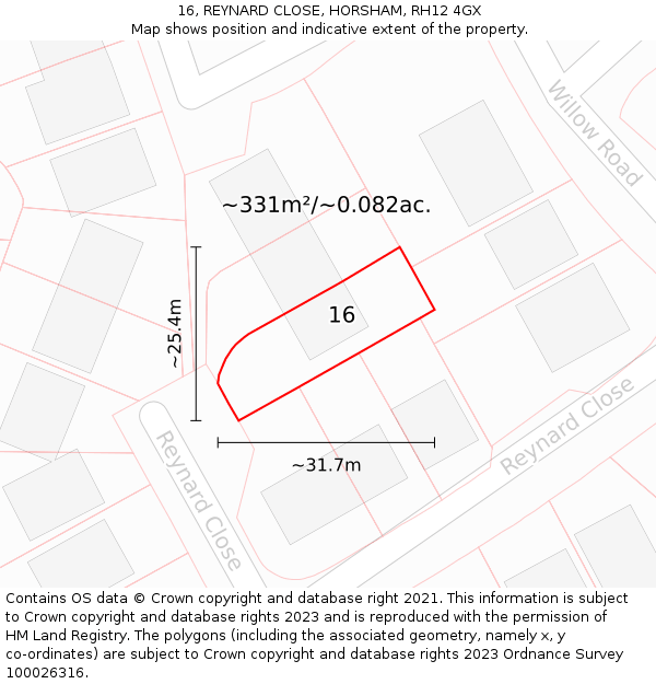 16, REYNARD CLOSE, HORSHAM, RH12 4GX: Plot and title map