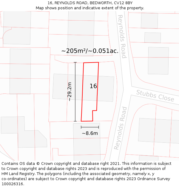 16, REYNOLDS ROAD, BEDWORTH, CV12 8BY: Plot and title map