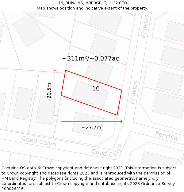 16, RHIWLAS, ABERGELE, LL22 8EQ: Plot and title map