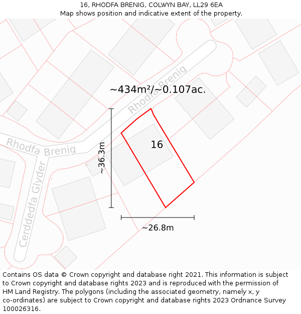 16, RHODFA BRENIG, COLWYN BAY, LL29 6EA: Plot and title map