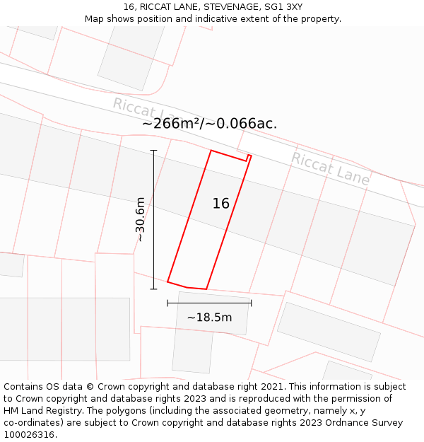 16, RICCAT LANE, STEVENAGE, SG1 3XY: Plot and title map