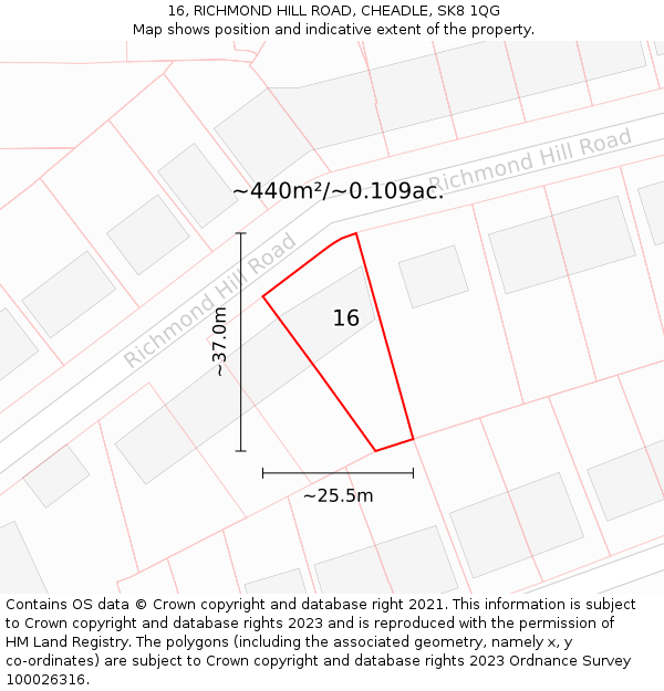 16, RICHMOND HILL ROAD, CHEADLE, SK8 1QG: Plot and title map