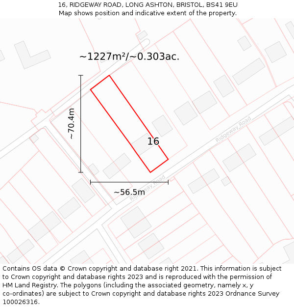 16, RIDGEWAY ROAD, LONG ASHTON, BRISTOL, BS41 9EU: Plot and title map