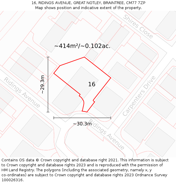 16, RIDINGS AVENUE, GREAT NOTLEY, BRAINTREE, CM77 7ZP: Plot and title map