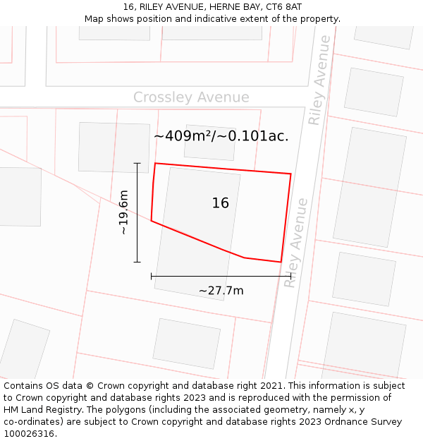 16, RILEY AVENUE, HERNE BAY, CT6 8AT: Plot and title map