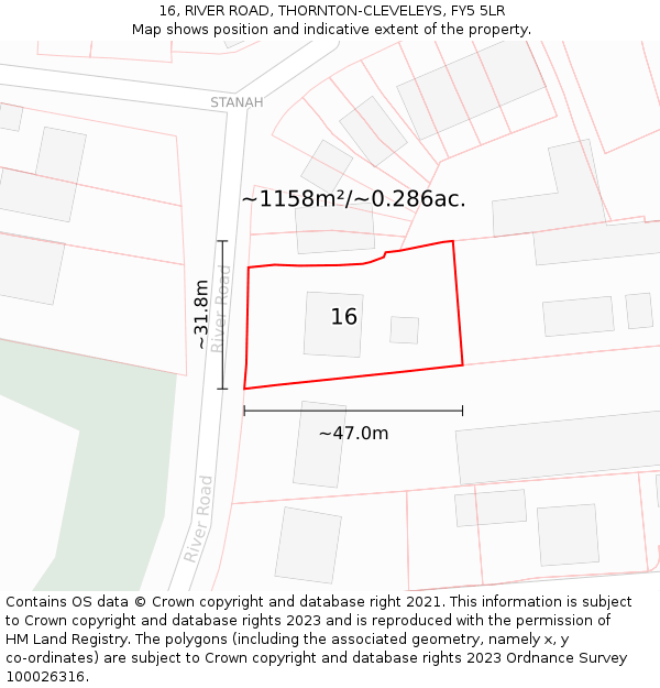 16, RIVER ROAD, THORNTON-CLEVELEYS, FY5 5LR: Plot and title map