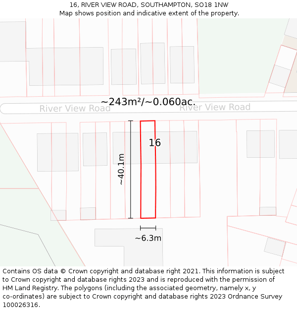 16, RIVER VIEW ROAD, SOUTHAMPTON, SO18 1NW: Plot and title map