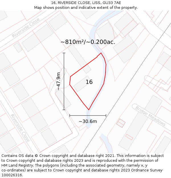 16, RIVERSIDE CLOSE, LISS, GU33 7AE: Plot and title map