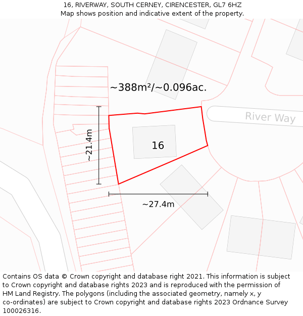 16, RIVERWAY, SOUTH CERNEY, CIRENCESTER, GL7 6HZ: Plot and title map