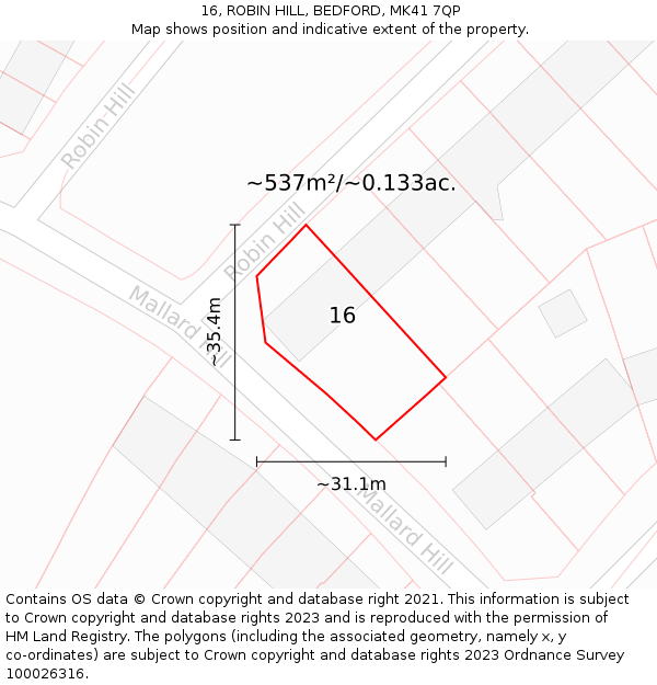 16, ROBIN HILL, BEDFORD, MK41 7QP: Plot and title map