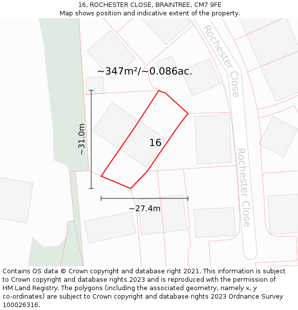 16, ROCHESTER CLOSE, BRAINTREE, CM7 9FE: Plot and title map