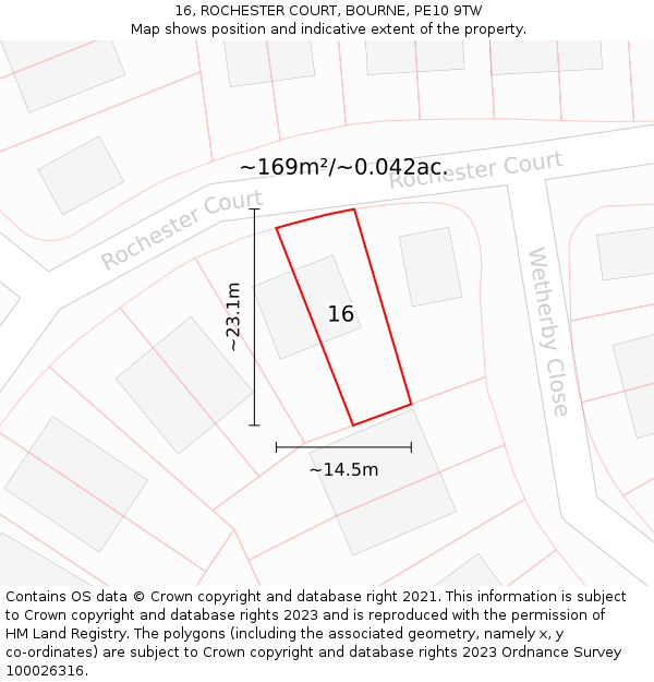 16, ROCHESTER COURT, BOURNE, PE10 9TW: Plot and title map