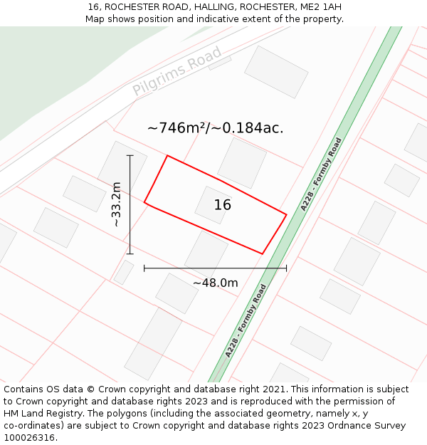 16, ROCHESTER ROAD, HALLING, ROCHESTER, ME2 1AH: Plot and title map