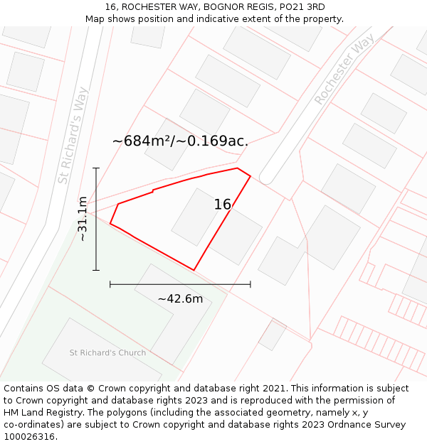 16, ROCHESTER WAY, BOGNOR REGIS, PO21 3RD: Plot and title map