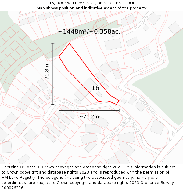 16, ROCKWELL AVENUE, BRISTOL, BS11 0UF: Plot and title map