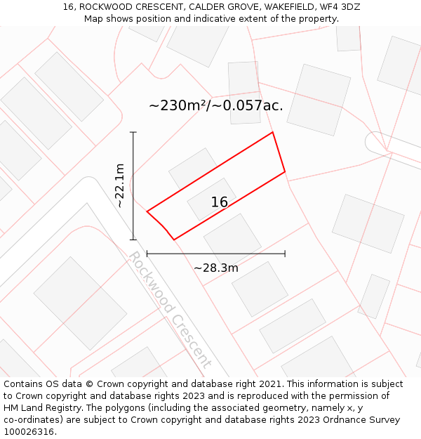 16, ROCKWOOD CRESCENT, CALDER GROVE, WAKEFIELD, WF4 3DZ: Plot and title map