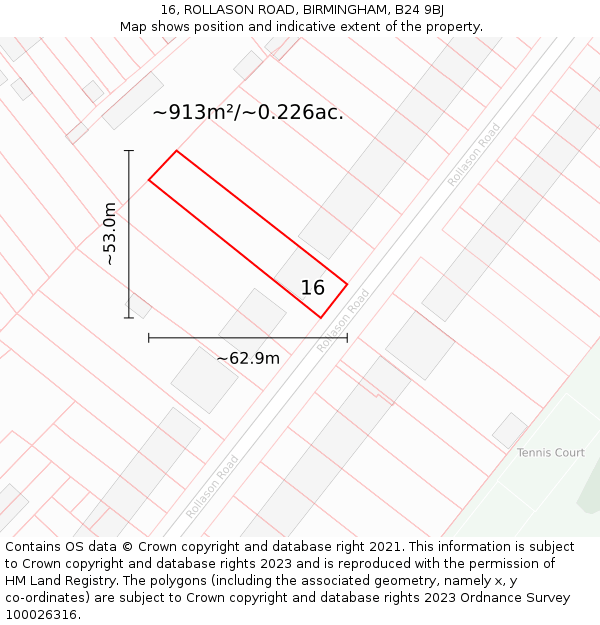 16, ROLLASON ROAD, BIRMINGHAM, B24 9BJ: Plot and title map