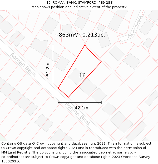 16, ROMAN BANK, STAMFORD, PE9 2SS: Plot and title map