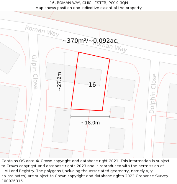 16, ROMAN WAY, CHICHESTER, PO19 3QN: Plot and title map