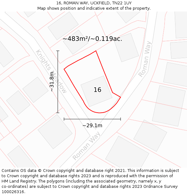 16, ROMAN WAY, UCKFIELD, TN22 1UY: Plot and title map