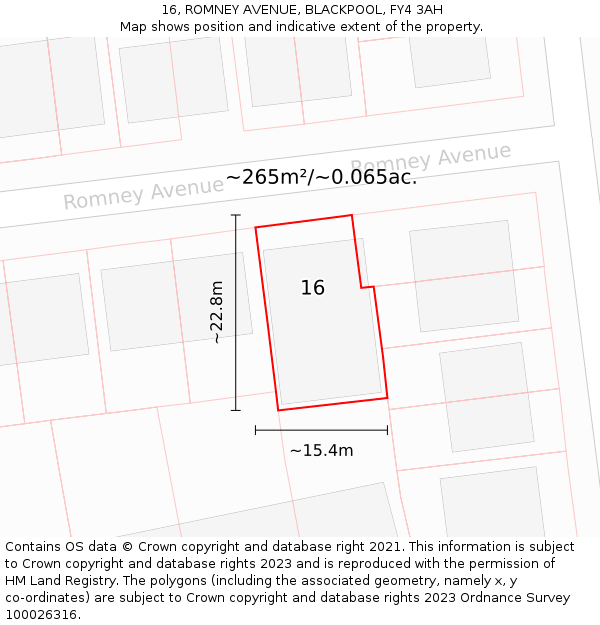 16, ROMNEY AVENUE, BLACKPOOL, FY4 3AH: Plot and title map