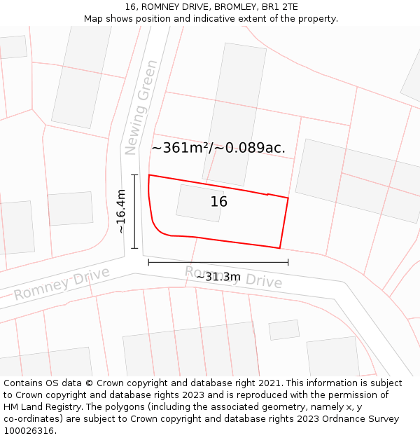 16, ROMNEY DRIVE, BROMLEY, BR1 2TE: Plot and title map