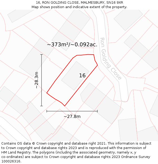 16, RON GOLDING CLOSE, MALMESBURY, SN16 9XR: Plot and title map