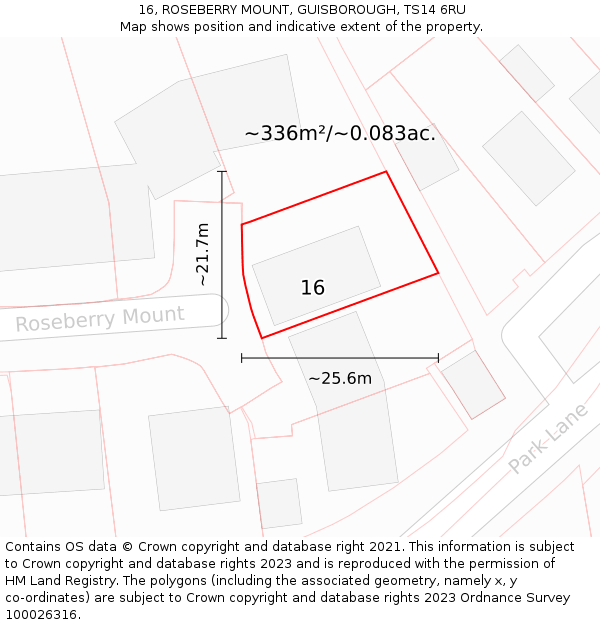 16, ROSEBERRY MOUNT, GUISBOROUGH, TS14 6RU: Plot and title map