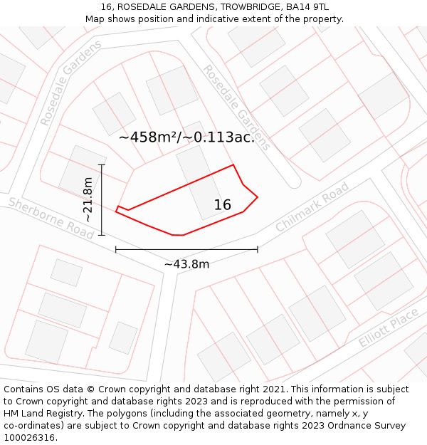 16, ROSEDALE GARDENS, TROWBRIDGE, BA14 9TL: Plot and title map